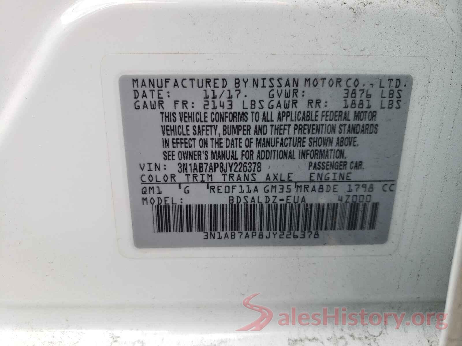 3N1AB7AP8JY226378 2018 NISSAN SENTRA