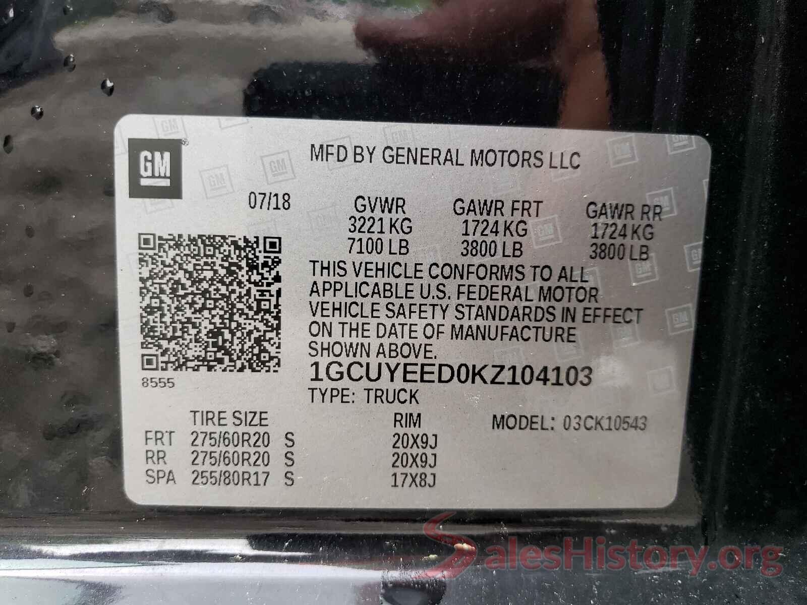 1GCUYEED0KZ104103 2019 CHEVROLET SILVERADO