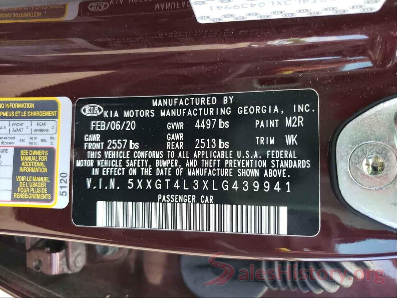 5XXGT4L3XLG439941 2020 KIA OPTIMA