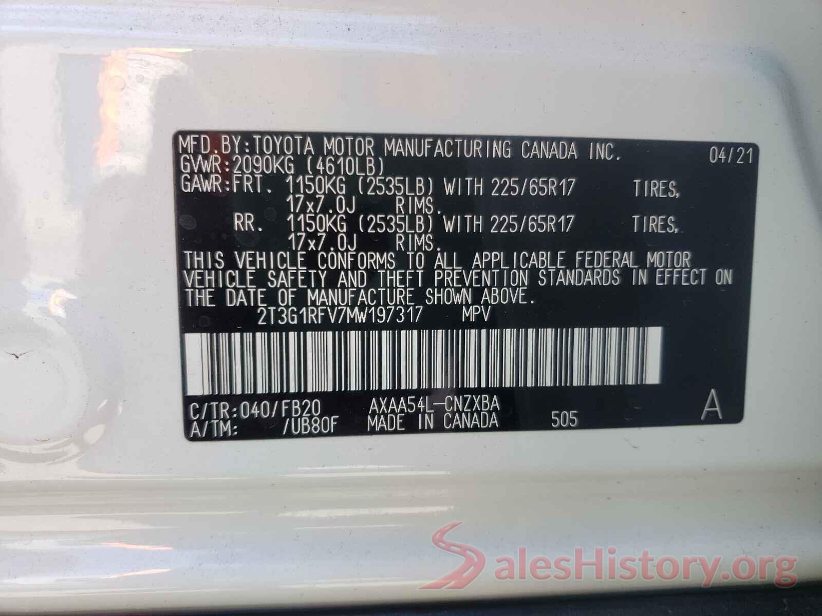 2T3G1RFV7MW197317 2021 TOYOTA RAV4