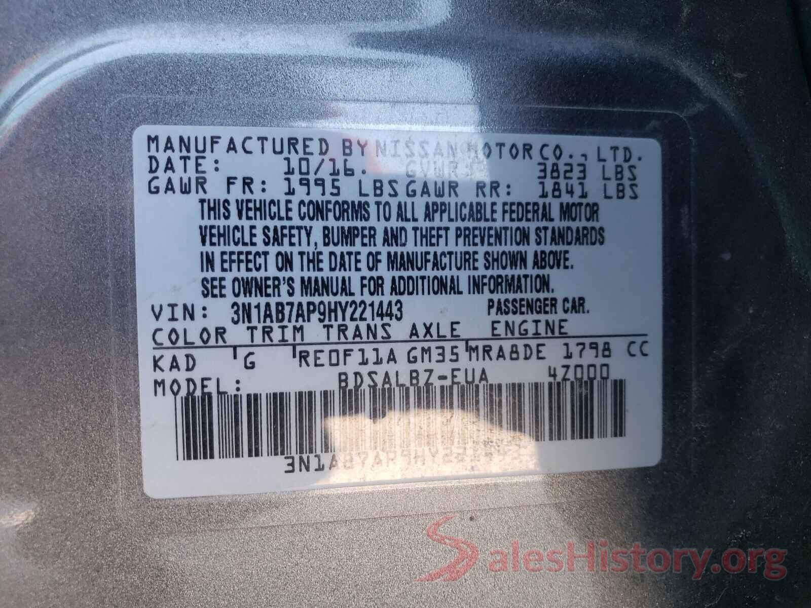 3N1AB7AP9HY221443 2017 NISSAN SENTRA