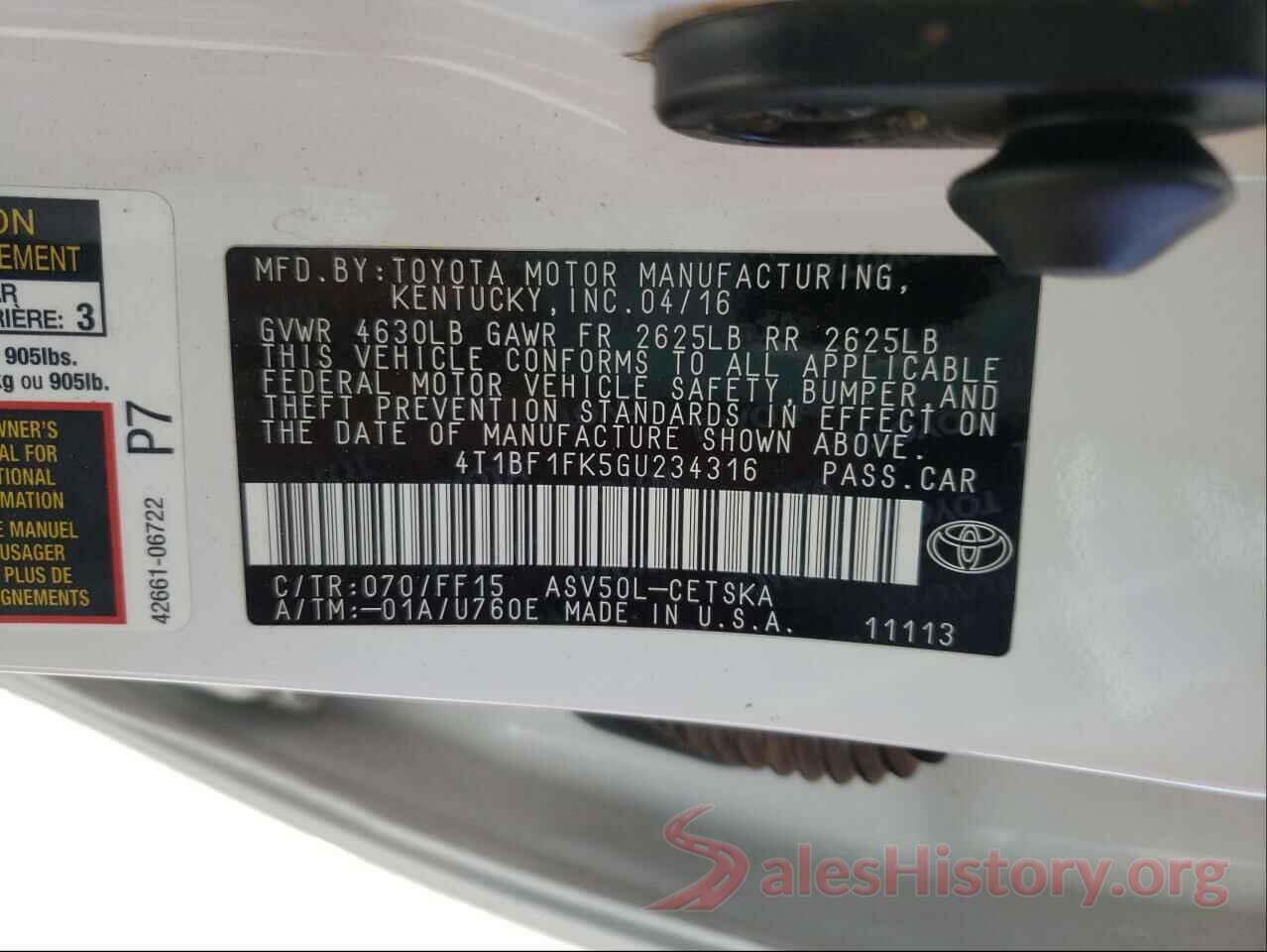 4T1BF1FK5GU234316 2016 TOYOTA CAMRY