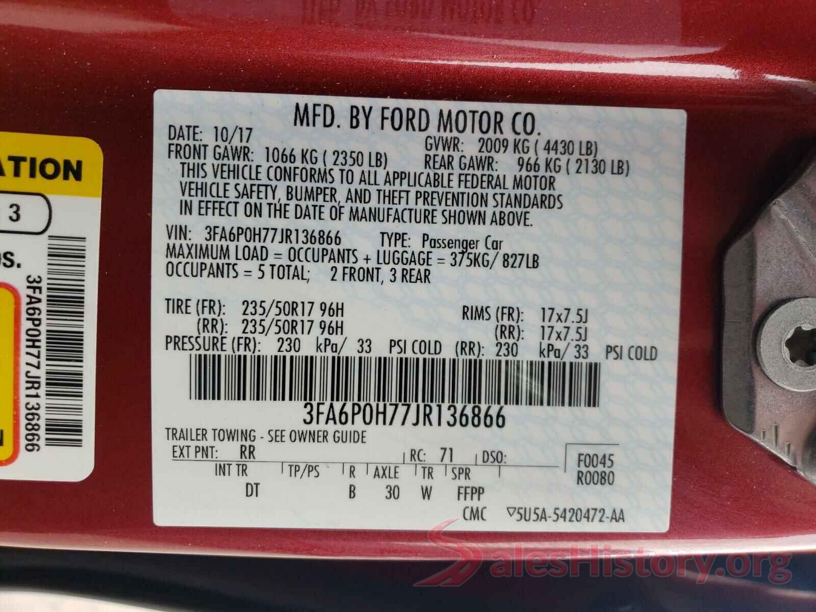 3FA6P0H77JR136866 2018 FORD FUSION