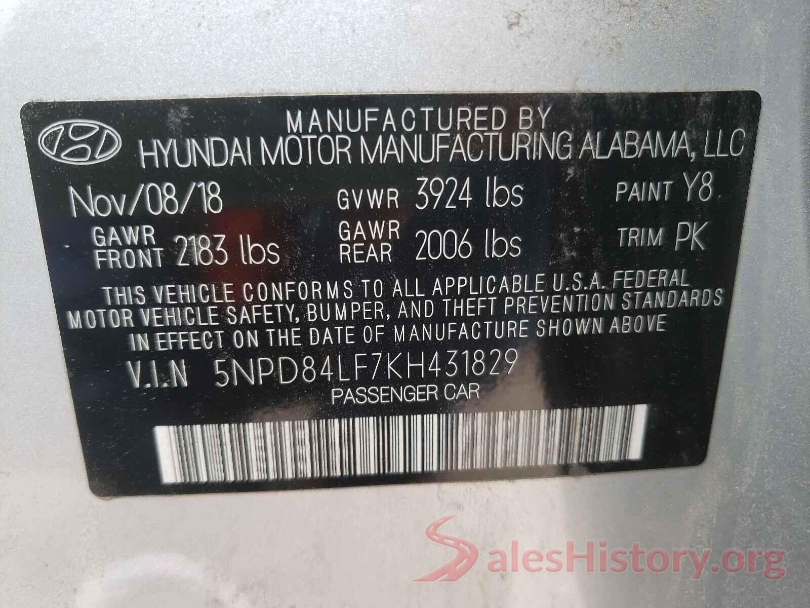 5NPD84LF7KH431829 2019 HYUNDAI ELANTRA