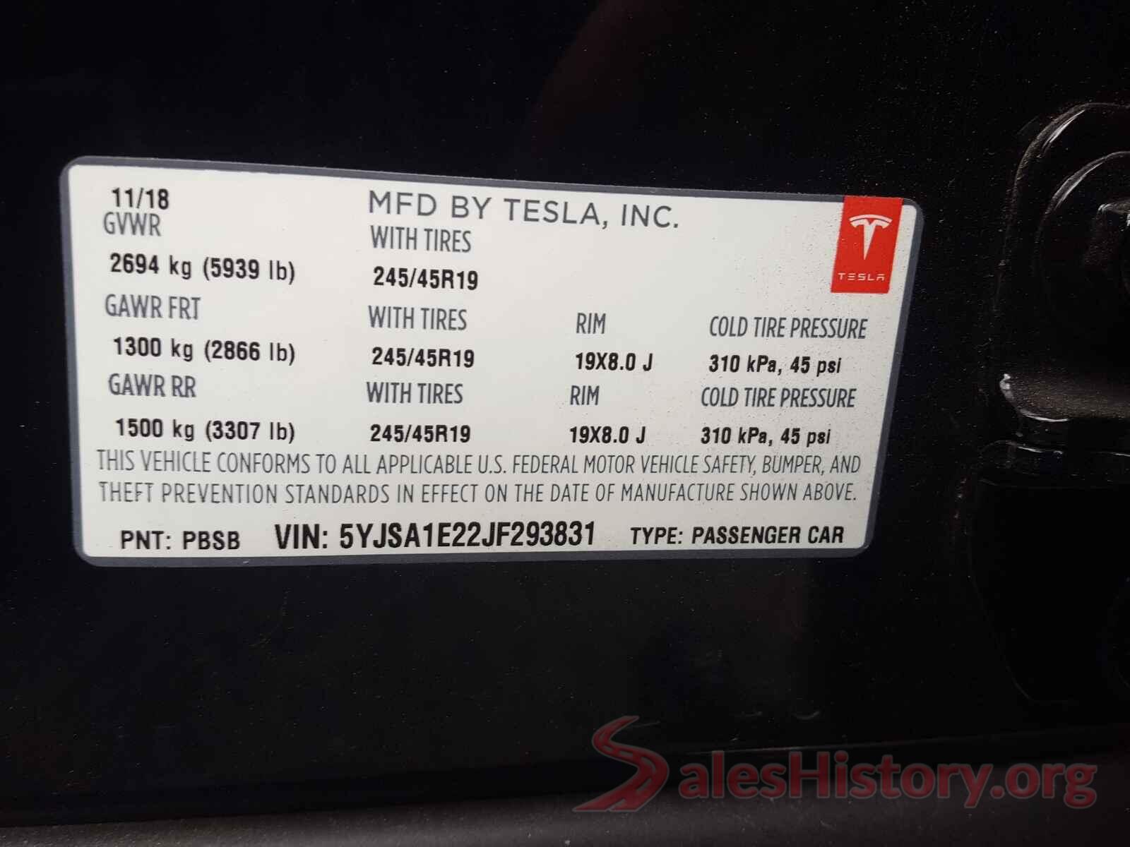 5YJSA1E22JF293831 2018 TESLA MODEL S