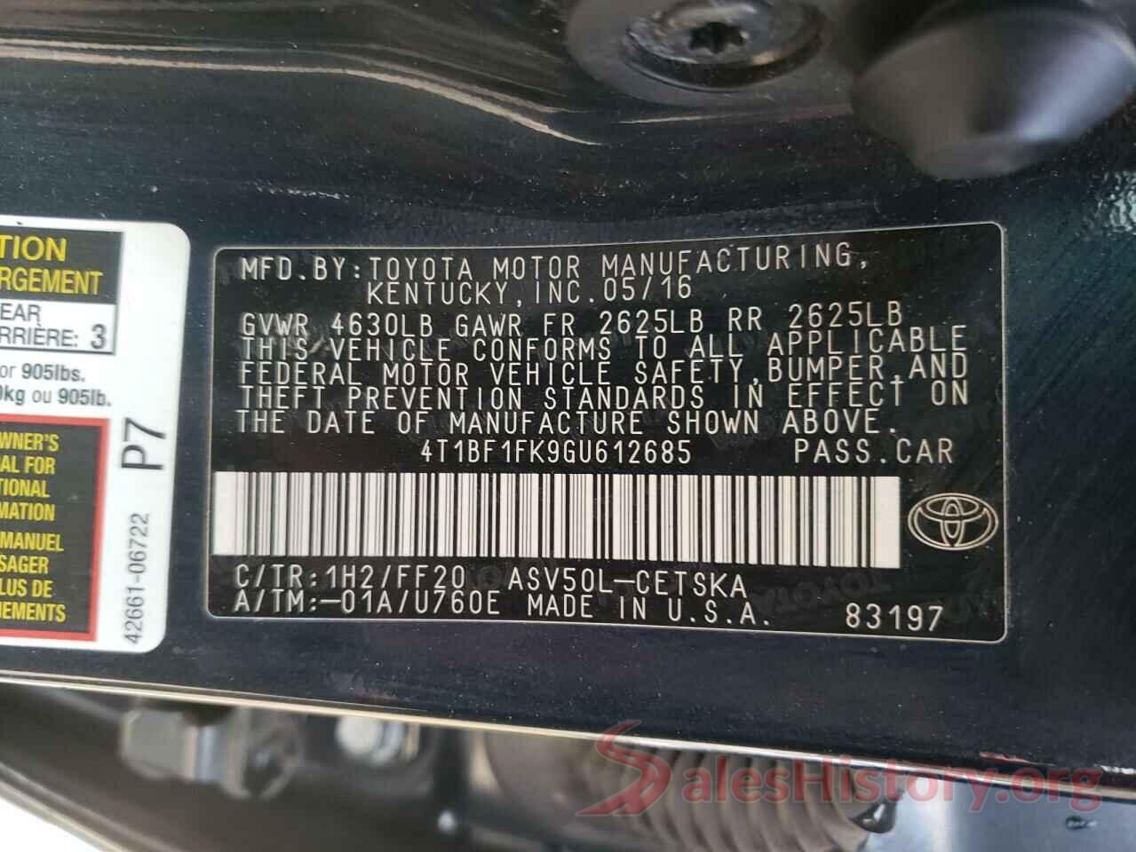 4T1BF1FK9GU612685 2016 TOYOTA CAMRY