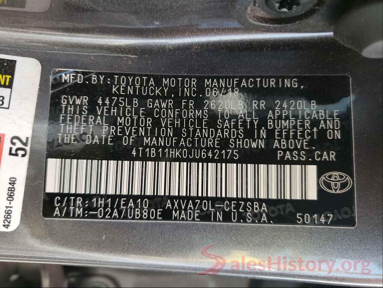 4T1B11HK0JU642175 2018 TOYOTA CAMRY