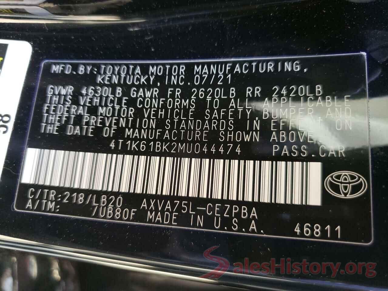 4T1K61BK2MU044474 2021 TOYOTA CAMRY