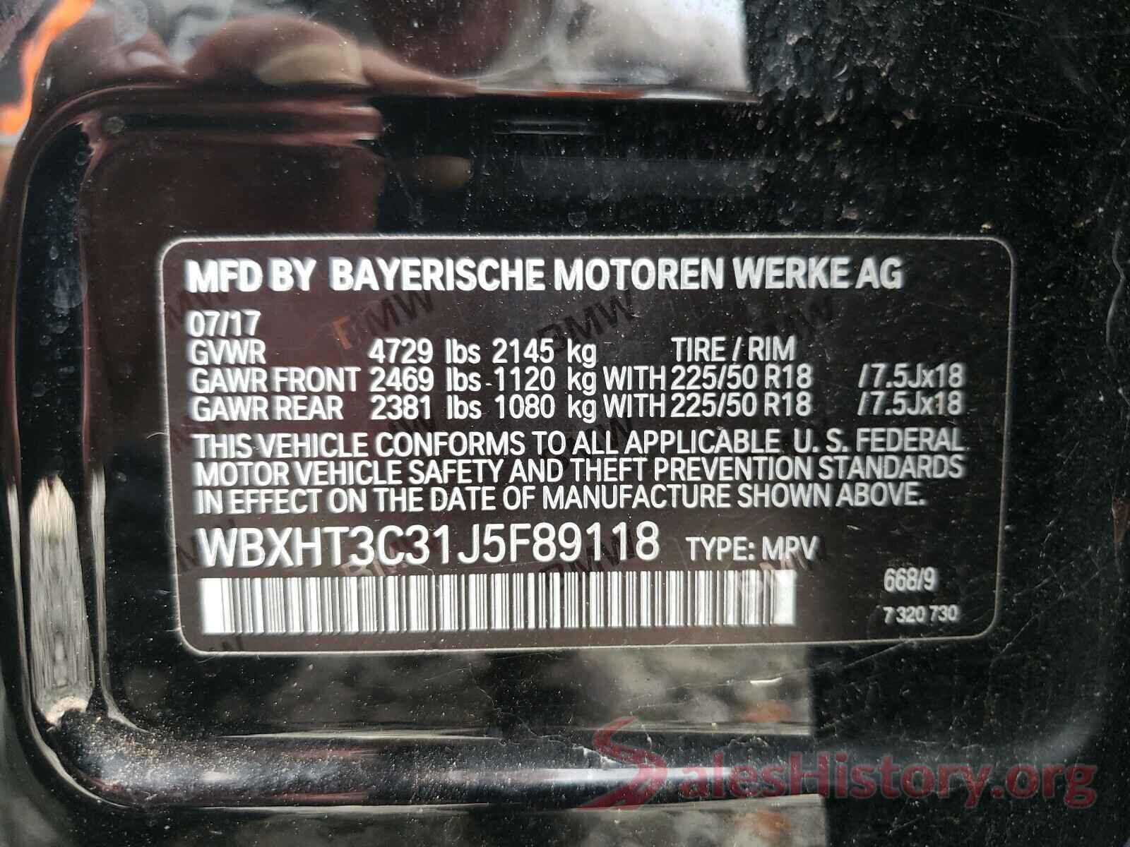 WBXHT3C31J5F89118 2018 BMW X1