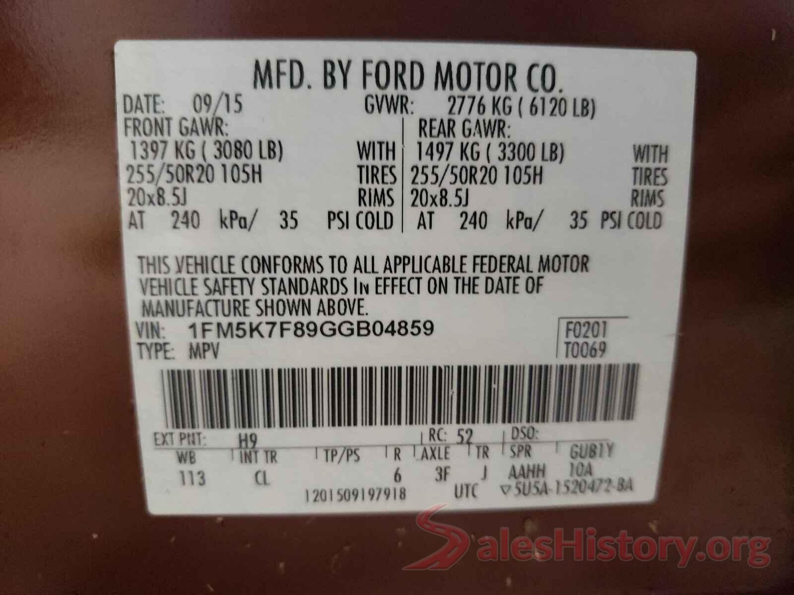 1FM5K7F89GGB04859 2016 FORD EXPLORER