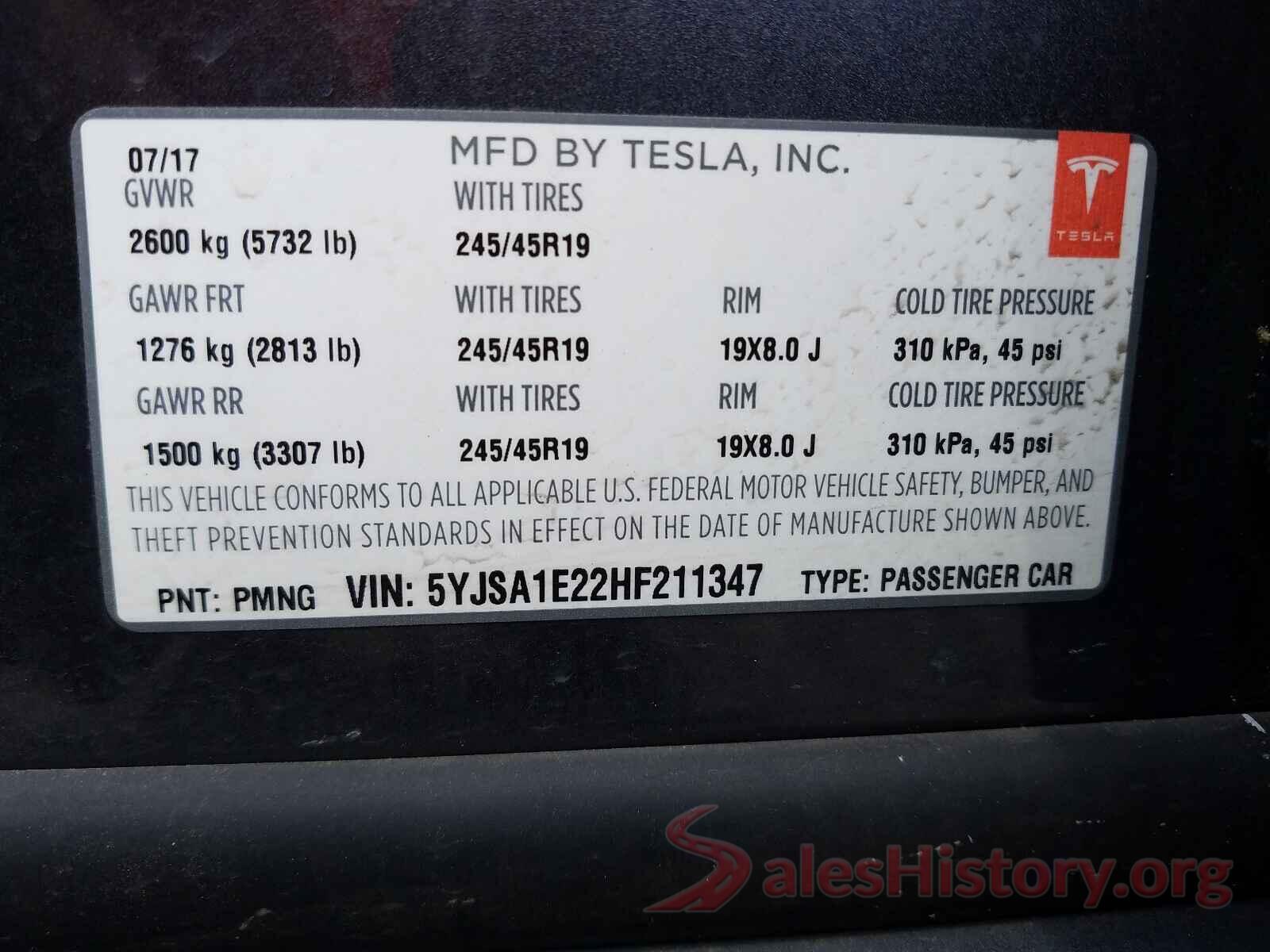 5YJSA1E22HF211347 2017 TESLA MODEL S