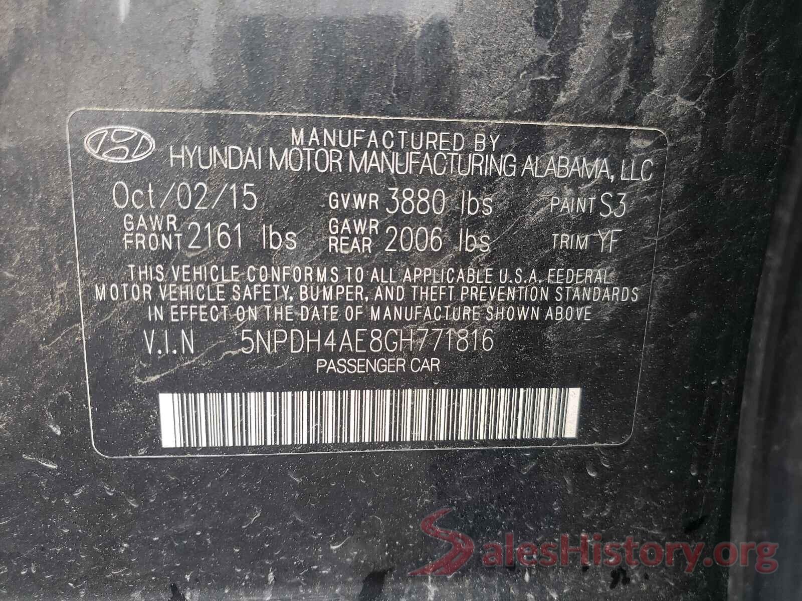 5NPDH4AE8GH771816 2016 HYUNDAI ELANTRA