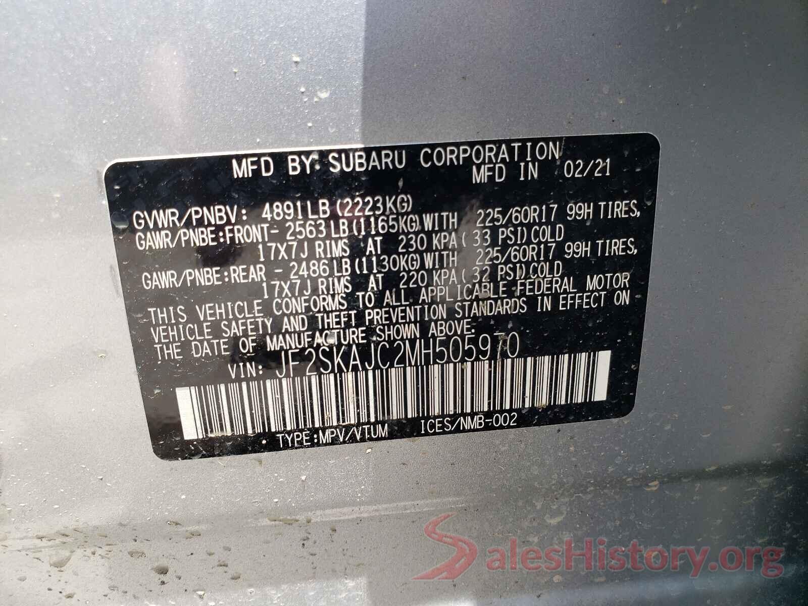 JF2SKAJC2MH505970 2021 SUBARU FORESTER