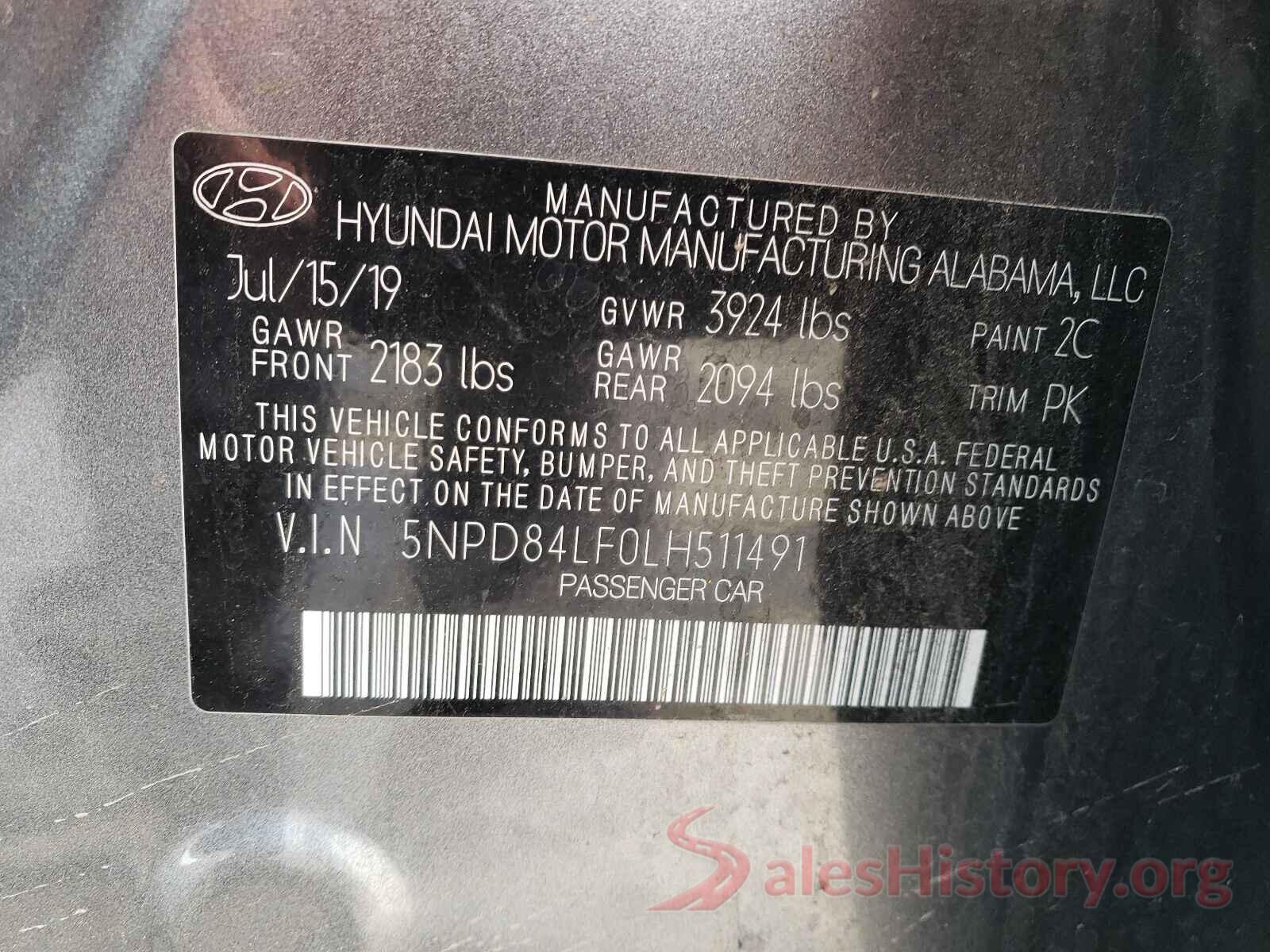 5NPD84LF0LH511491 2020 HYUNDAI ELANTRA