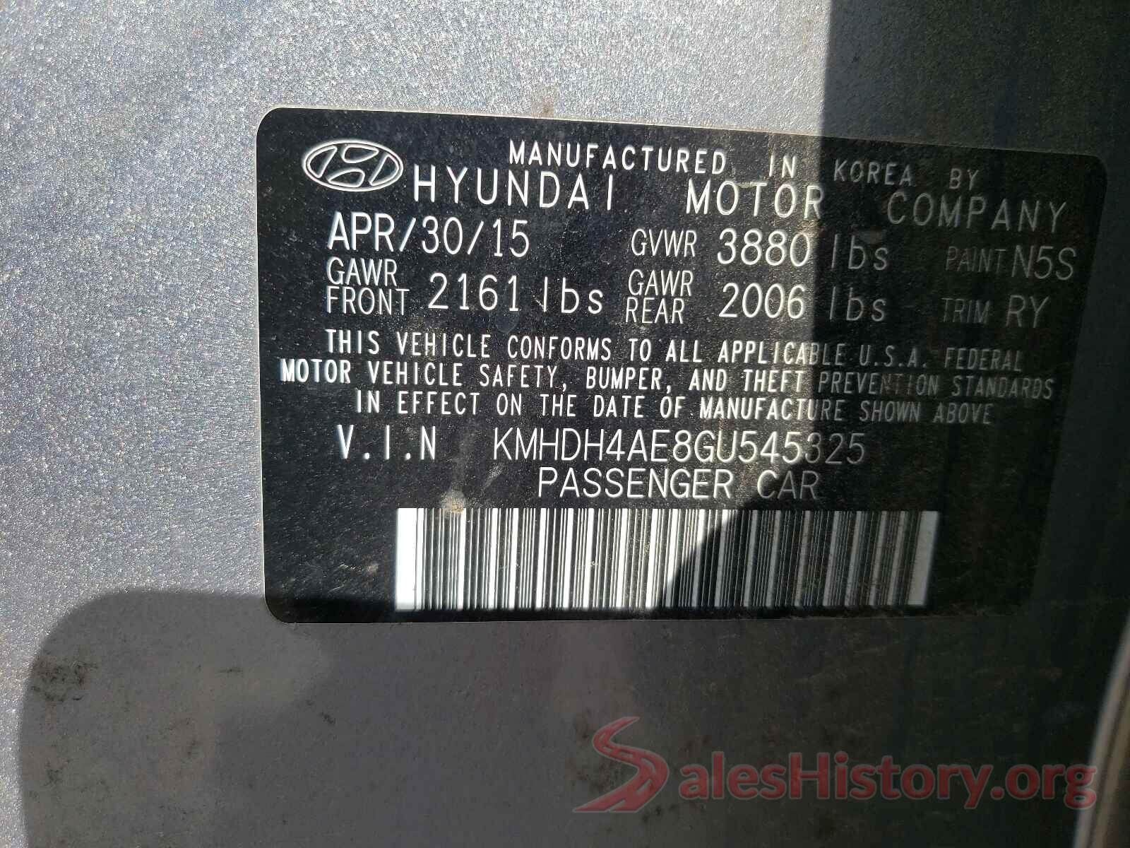 KMHDH4AE8GU545325 2016 HYUNDAI ELANTRA