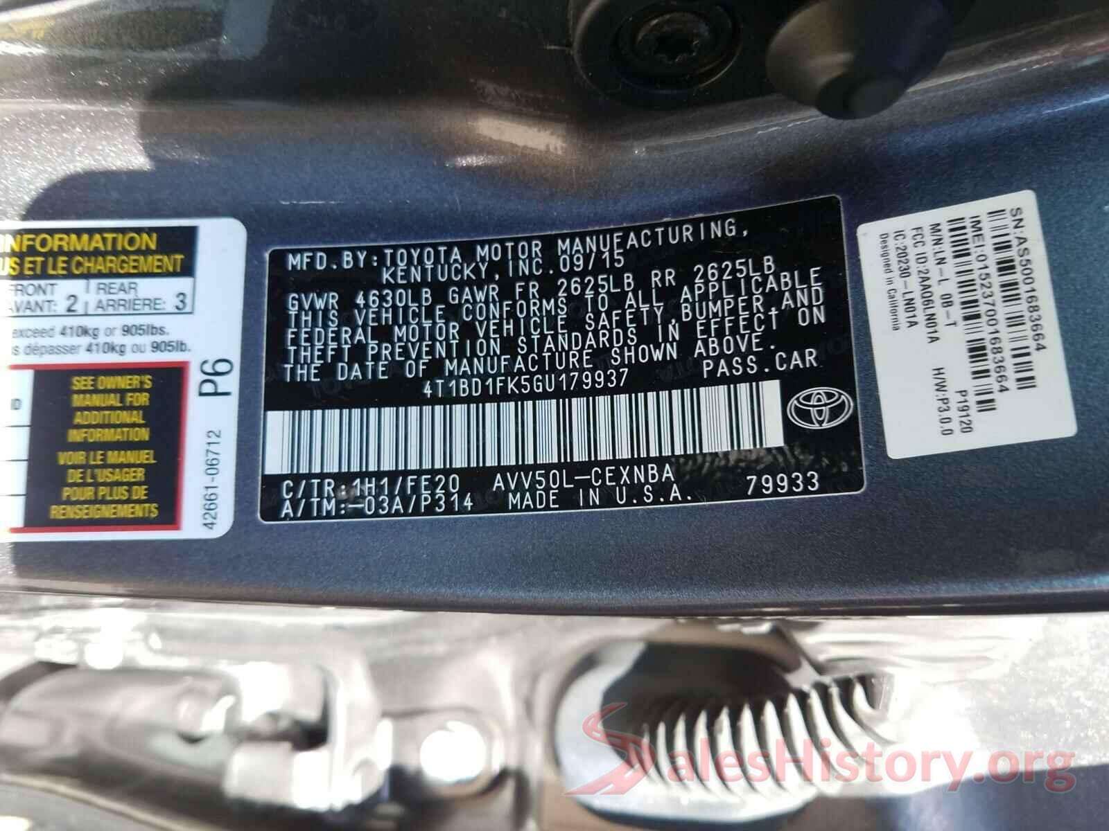 4T1BD1FK5GU179937 2016 TOYOTA CAMRY