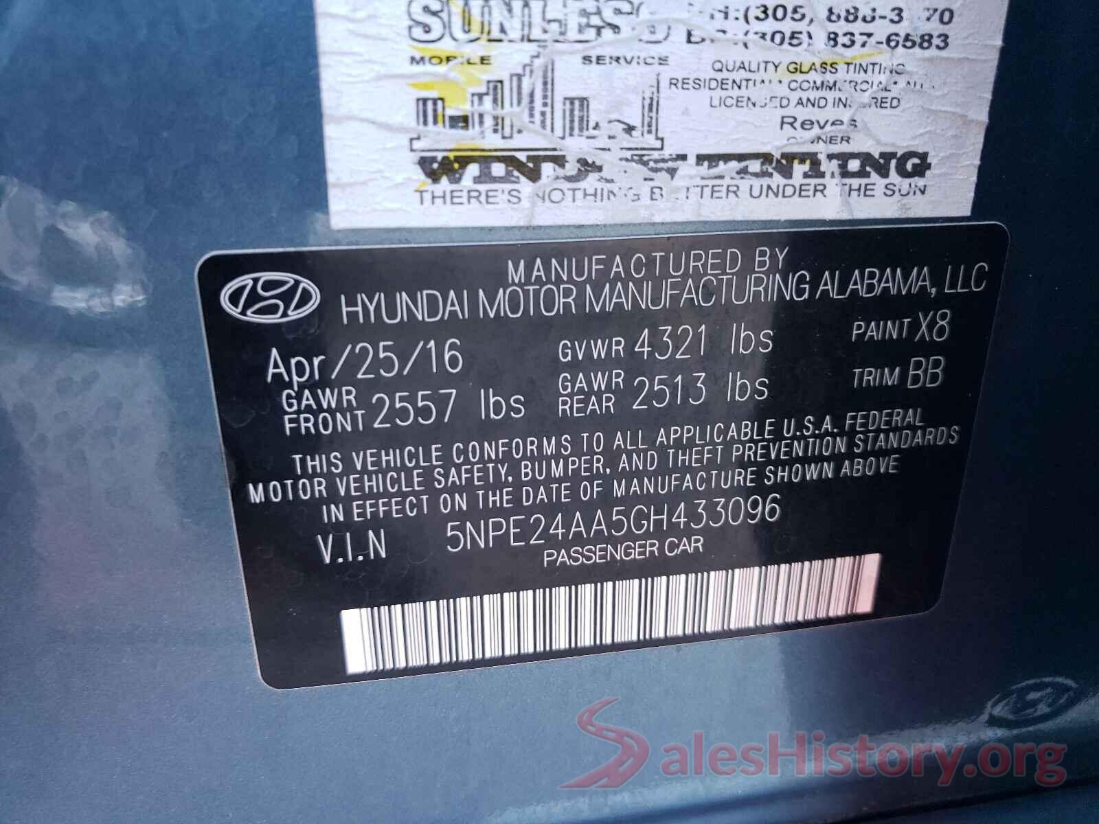 5NPE24AA5GH433096 2016 HYUNDAI SONATA