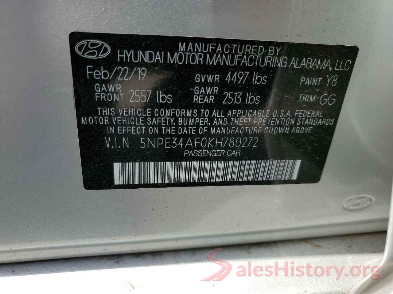 5NPE34AF0KH780272 2019 HYUNDAI SONATA