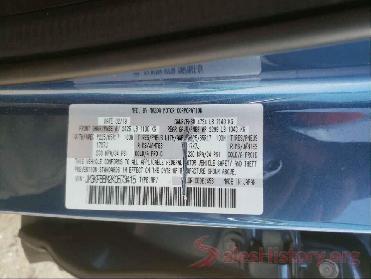 JM3KFBBM2K0573415 2019 MAZDA CX-5