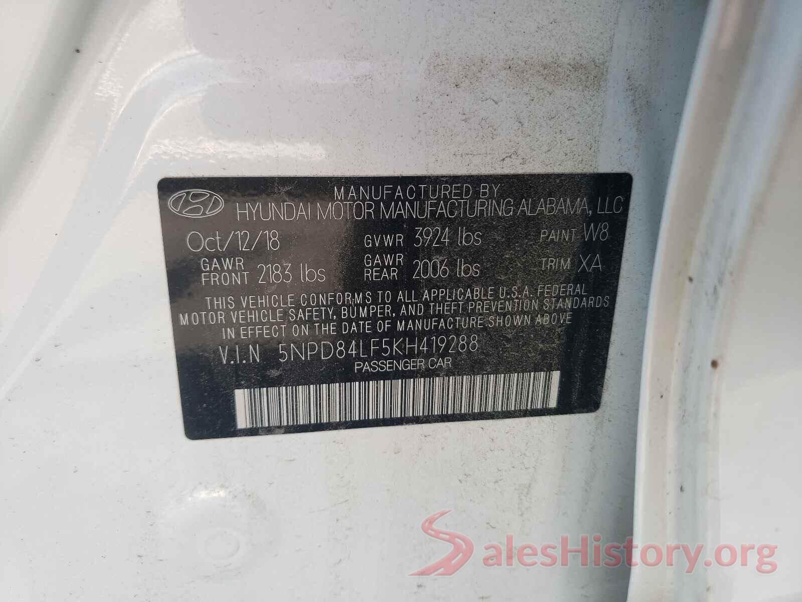 5NPD84LF5KH419288 2019 HYUNDAI ELANTRA