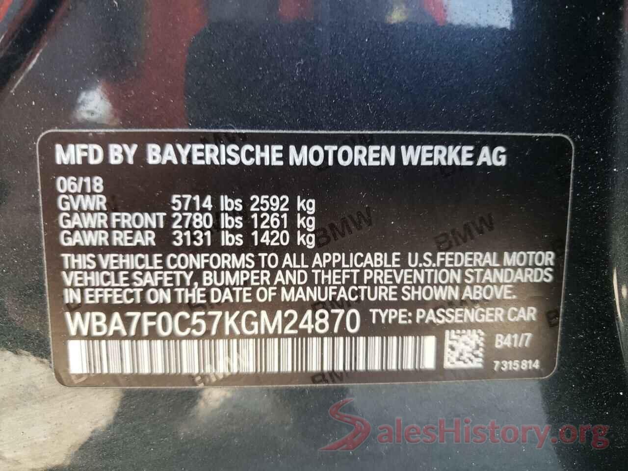 WBA7F0C57KGM24870 2019 BMW 7 SERIES