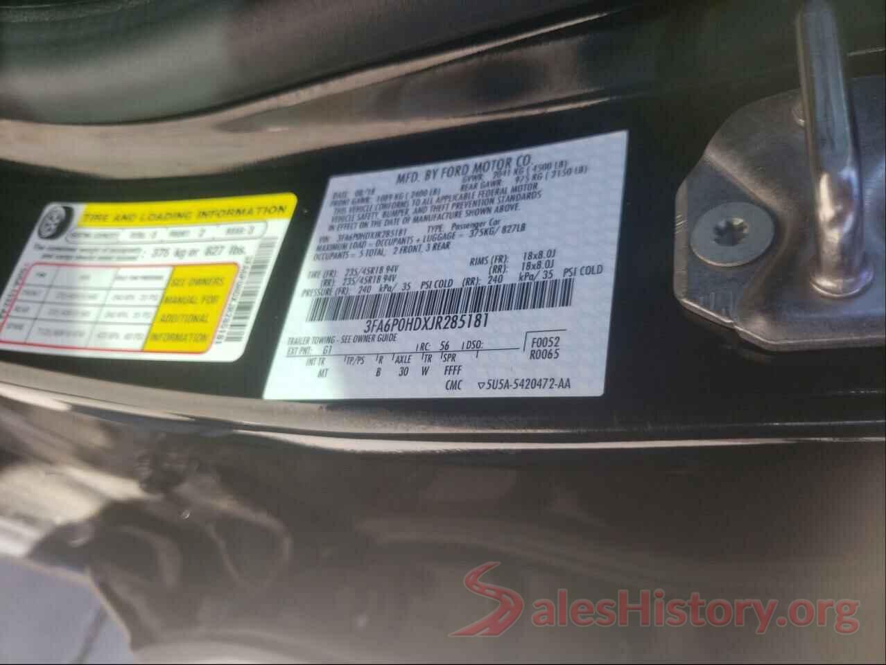 3FA6P0HDXJR285181 2018 FORD FUSION