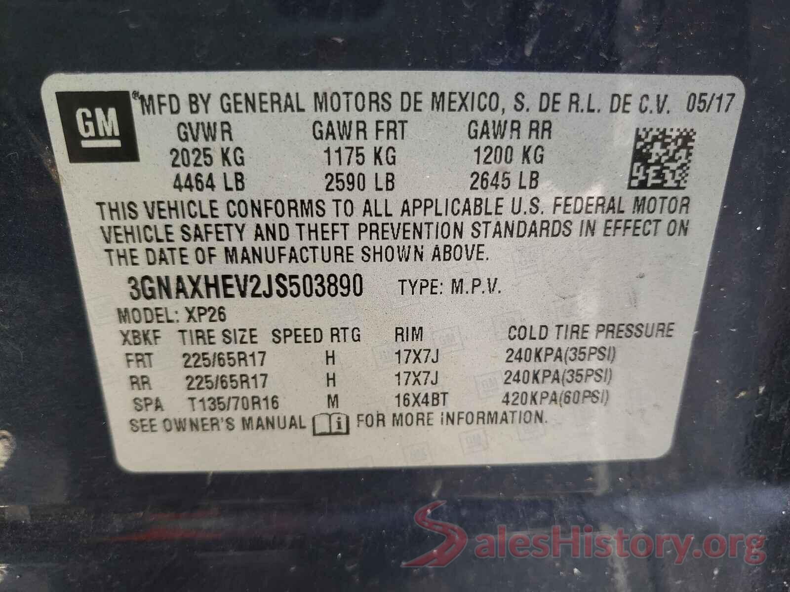 3GNAXHEV2JS503890 2018 CHEVROLET EQUINOX