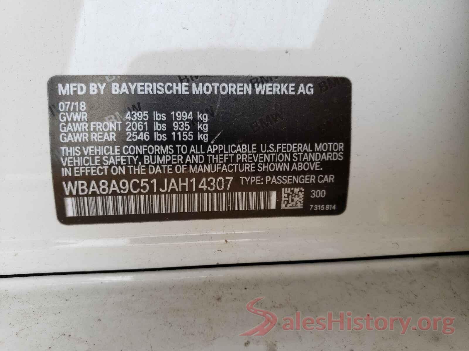 WBA8A9C51JAH14307 2018 BMW 3 SERIES