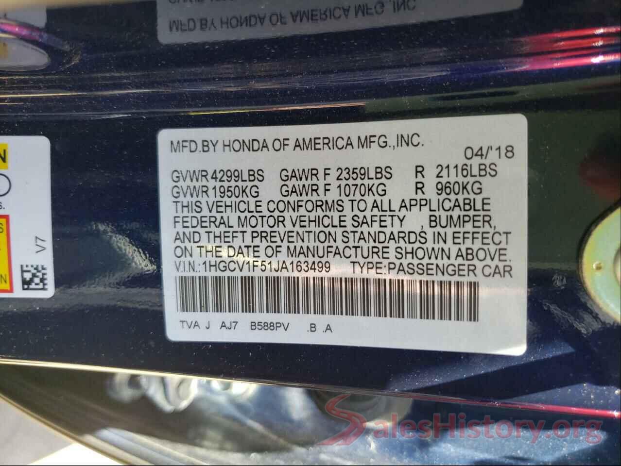 1HGCV1F51JA163499 2018 HONDA ACCORD