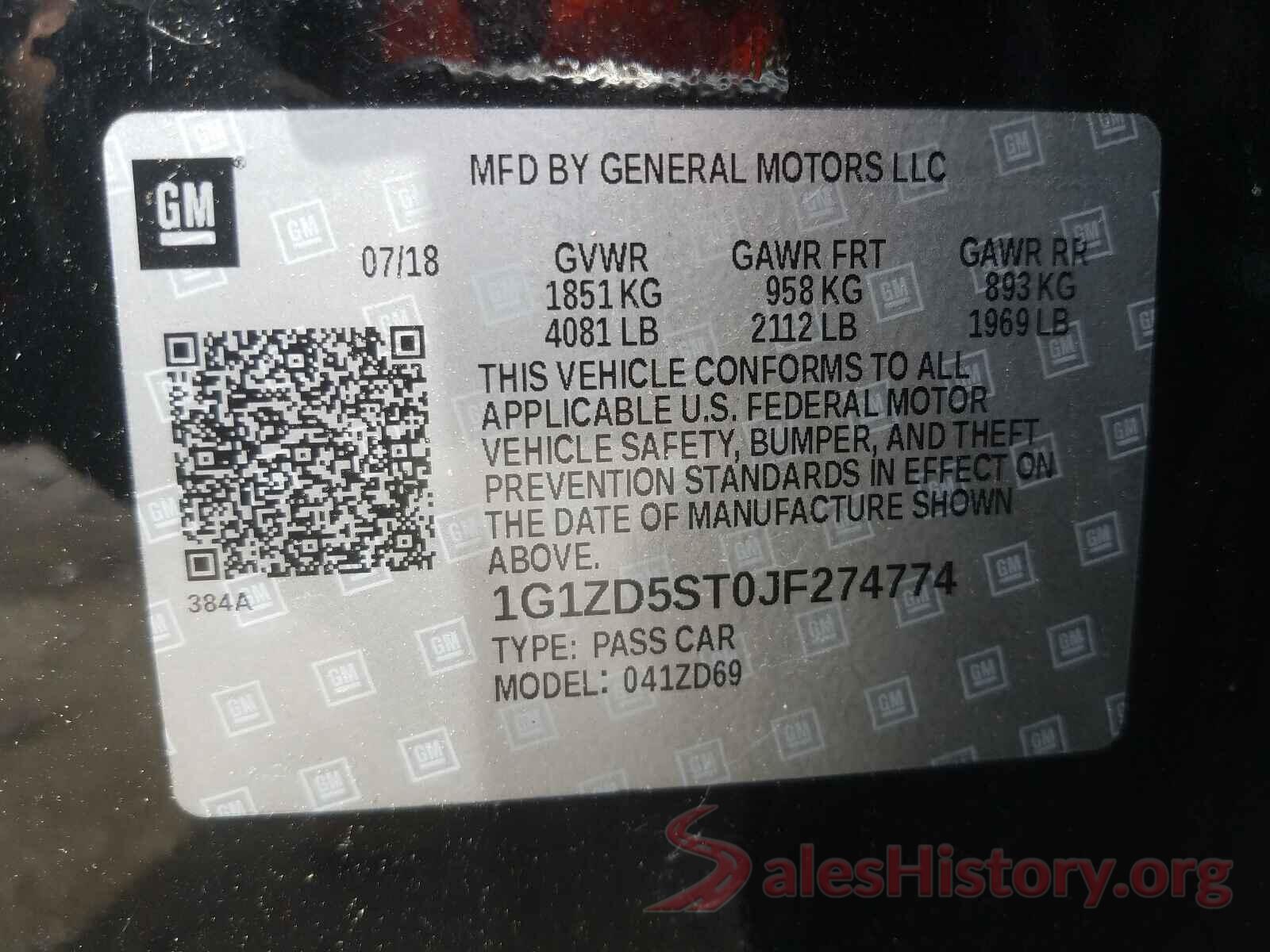 1G1ZD5ST0JF274774 2018 CHEVROLET MALIBU