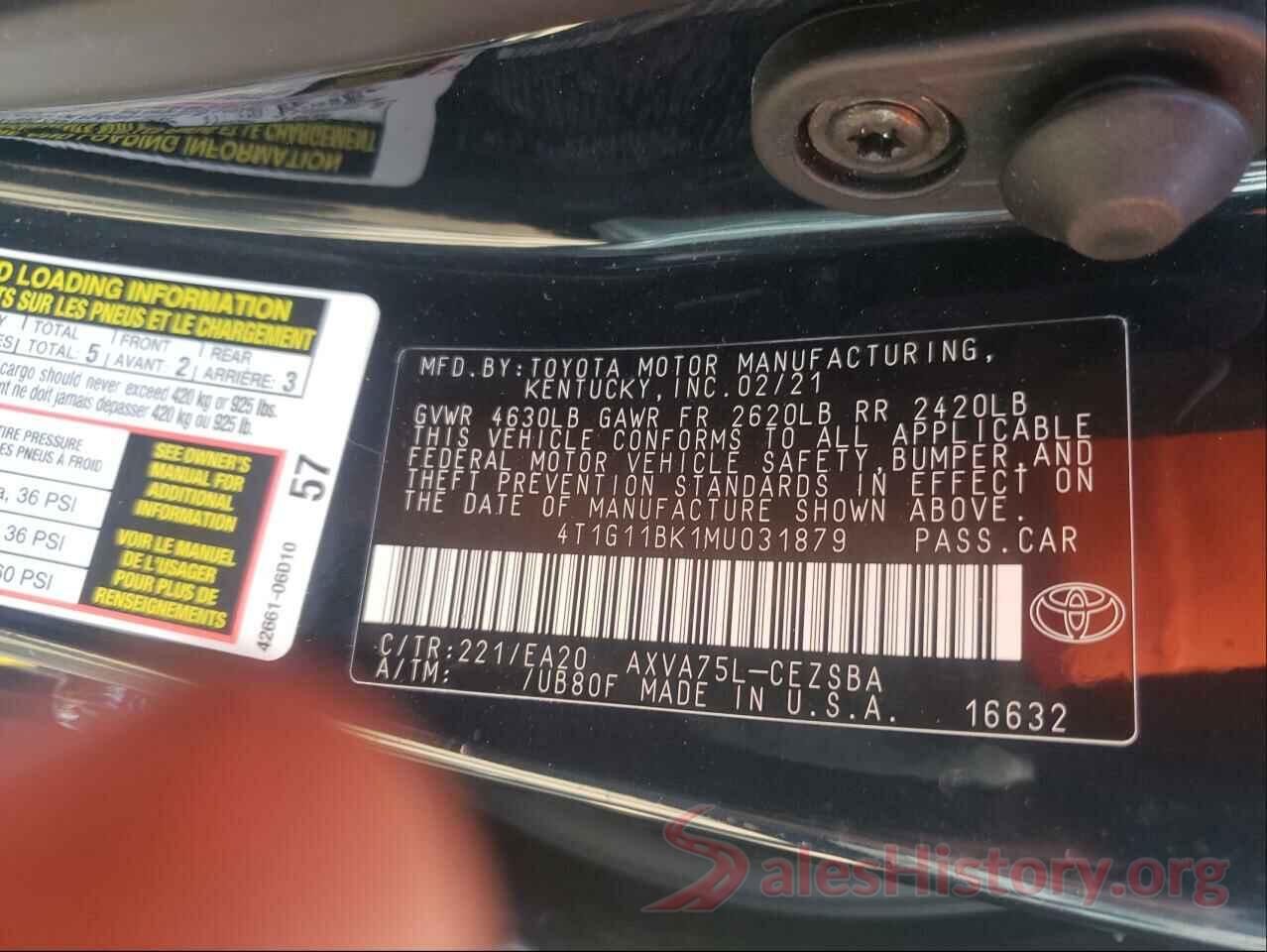 4T1G11BK1MU031879 2021 TOYOTA CAMRY