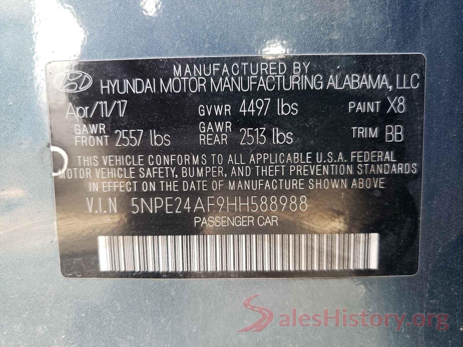 5NPE24AF9HH588988 2017 HYUNDAI SONATA