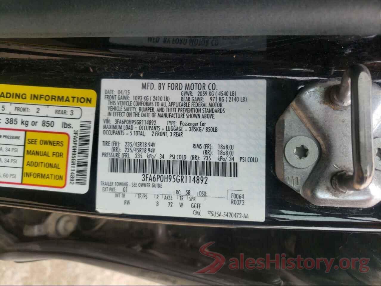 3FA6P0H95GR114892 2016 FORD FUSION