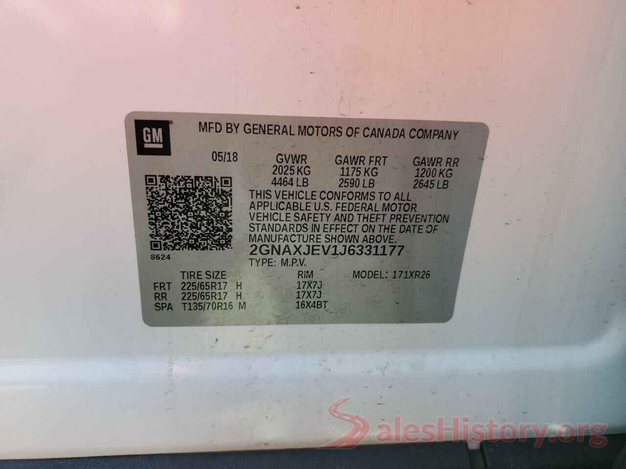 2GNAXJEV1J6331177 2018 CHEVROLET EQUINOX