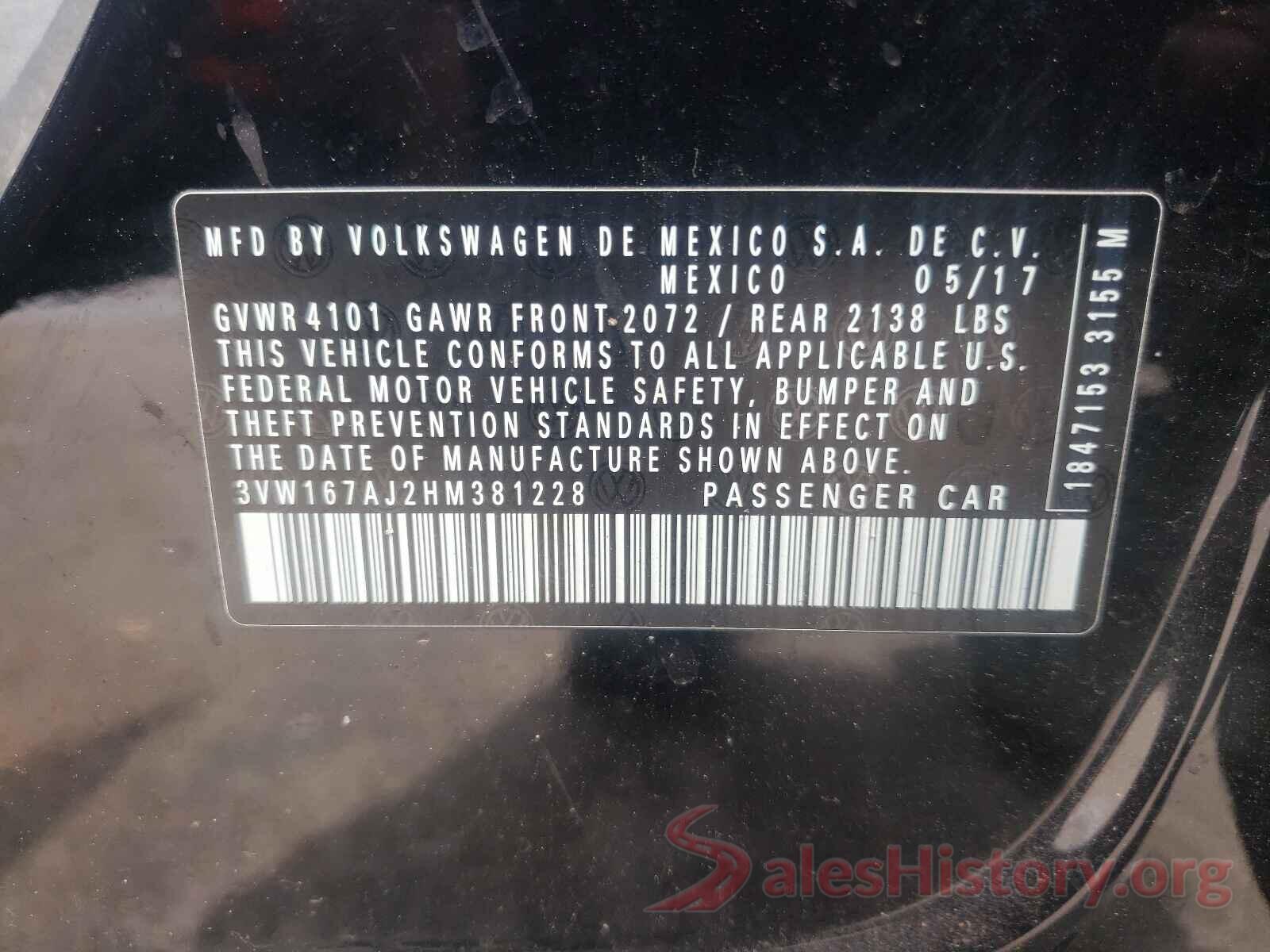 3VW167AJ2HM381228 2017 VOLKSWAGEN JETTA