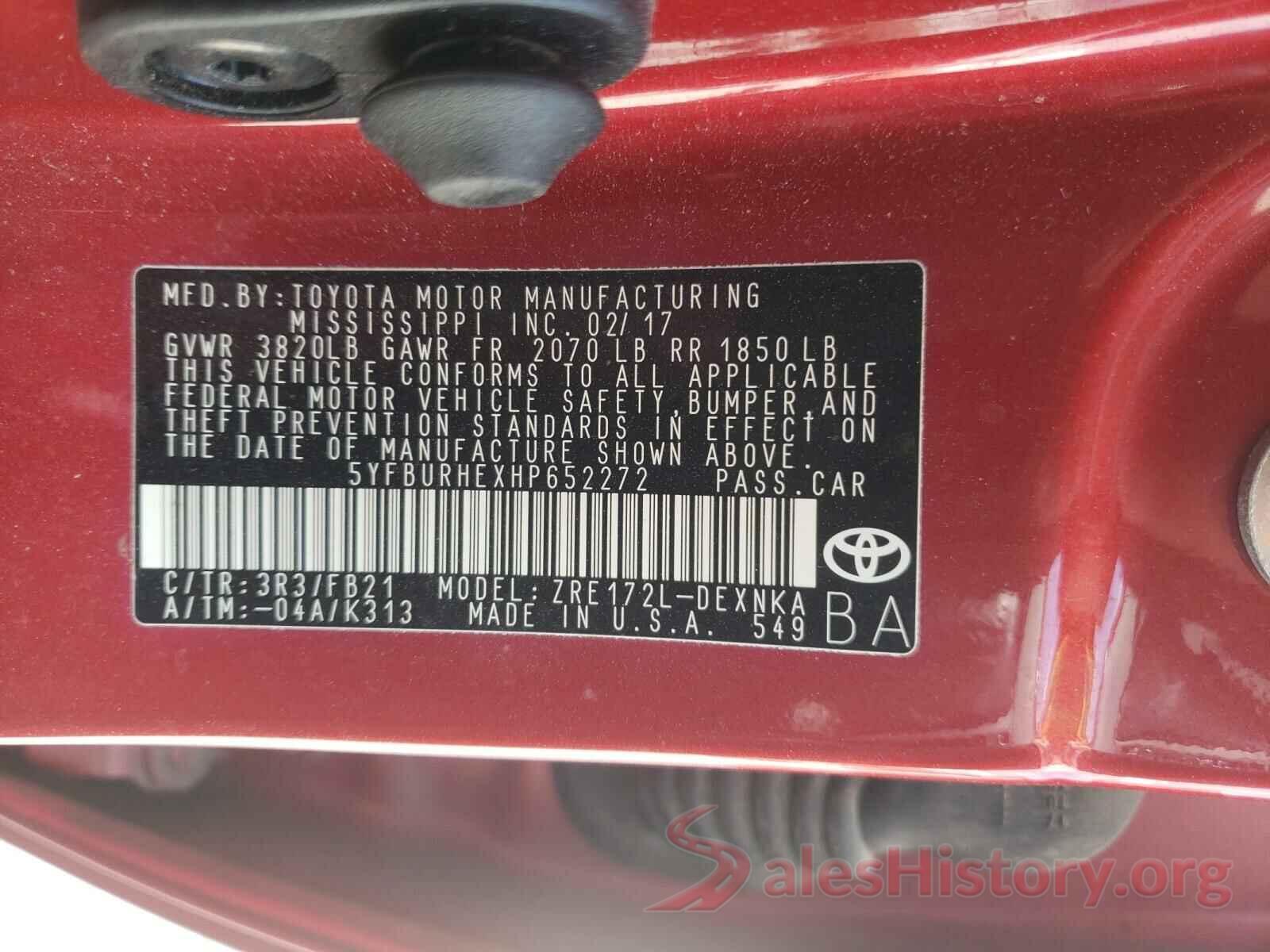 5YFBURHEXHP652272 2017 TOYOTA COROLLA