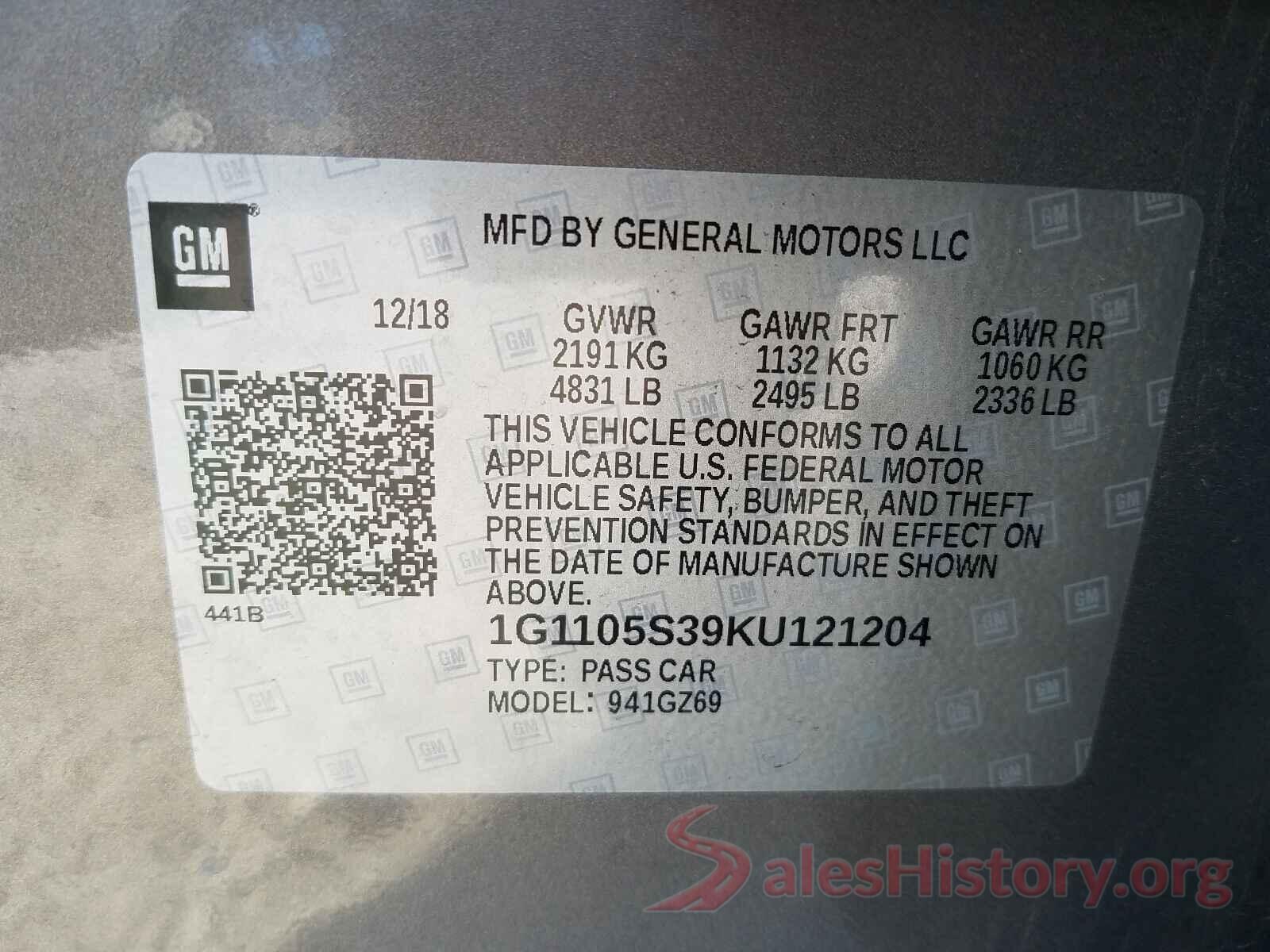 1G1105S39KU121204 2019 CHEVROLET IMPALA