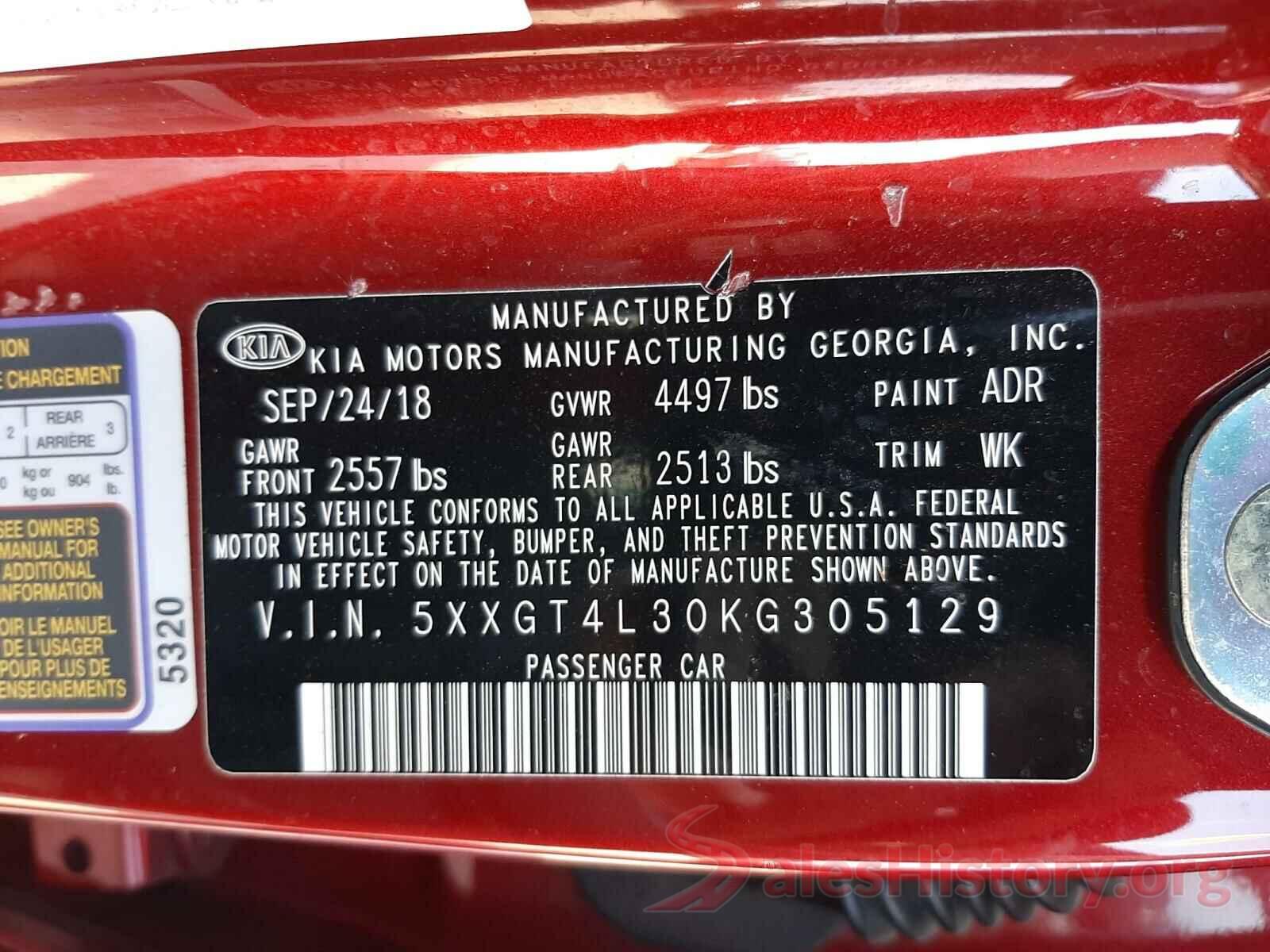 5XXGT4L30KG305129 2019 KIA OPTIMA