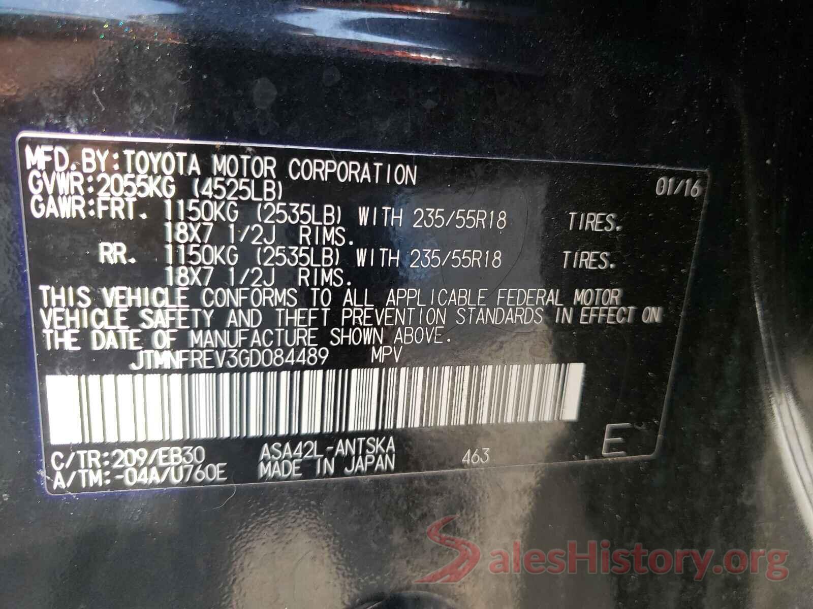 JTMNFREV3GD084489 2016 TOYOTA RAV4