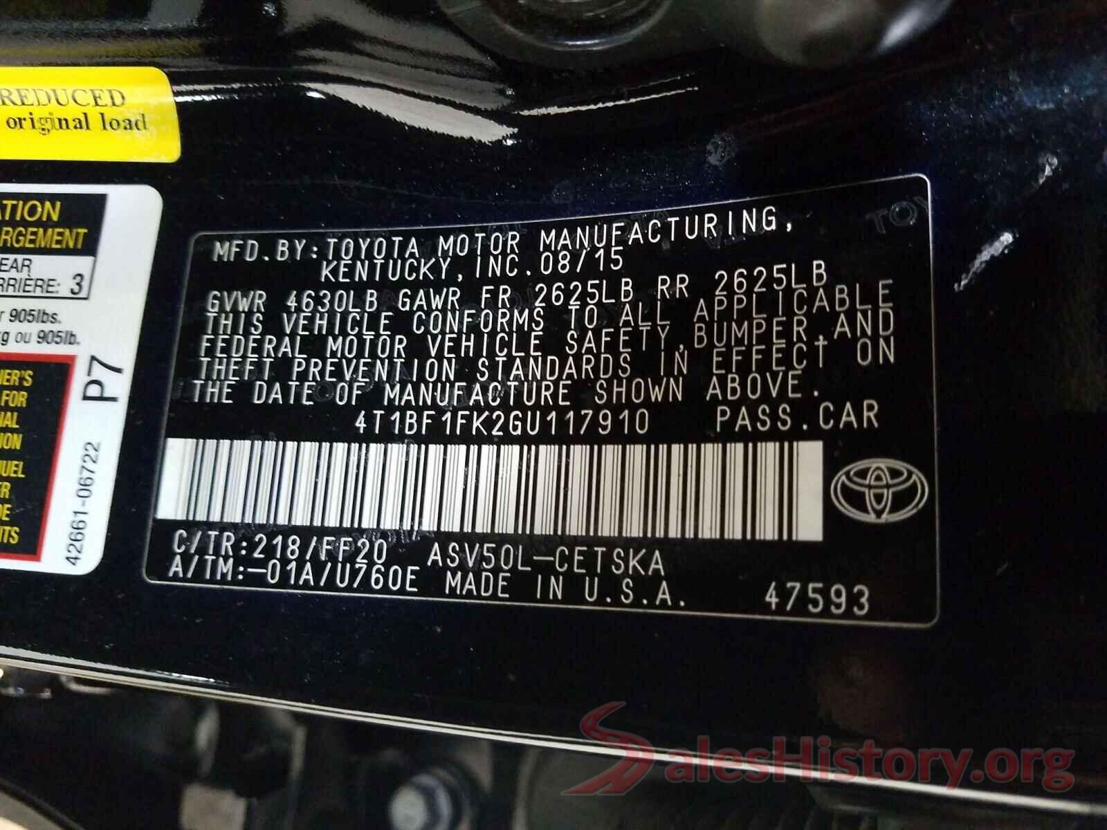 4T1BF1FK2GU117910 2016 TOYOTA CAMRY