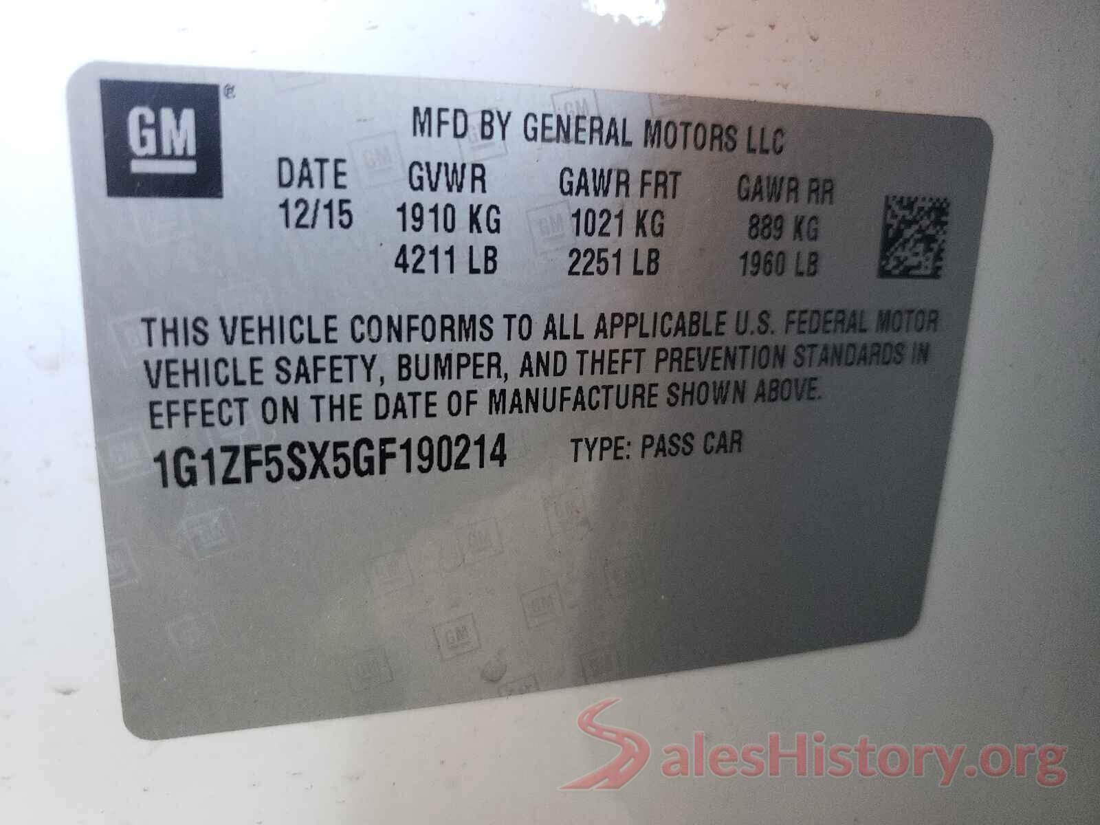 1G1ZF5SX5GF190214 2016 CHEVROLET MALIBU