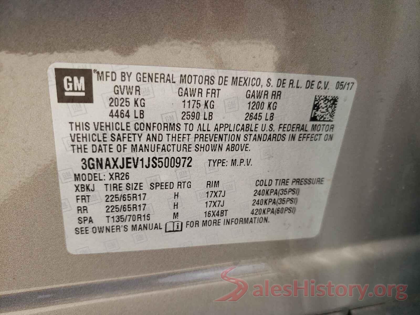 3GNAXJEV1JS500972 2018 CHEVROLET EQUINOX