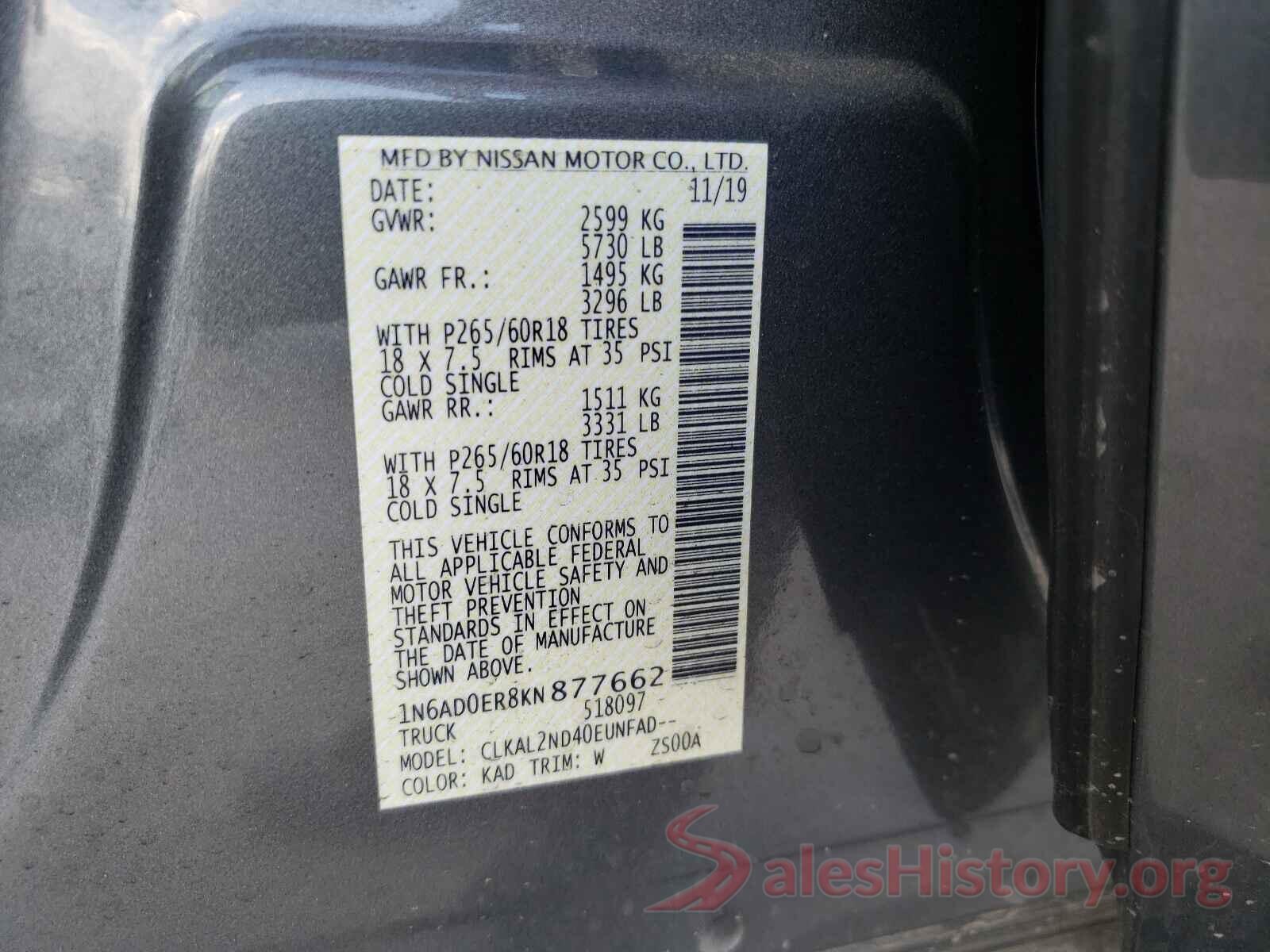 1N6AD0ER8KN877662 2019 NISSAN FRONTIER