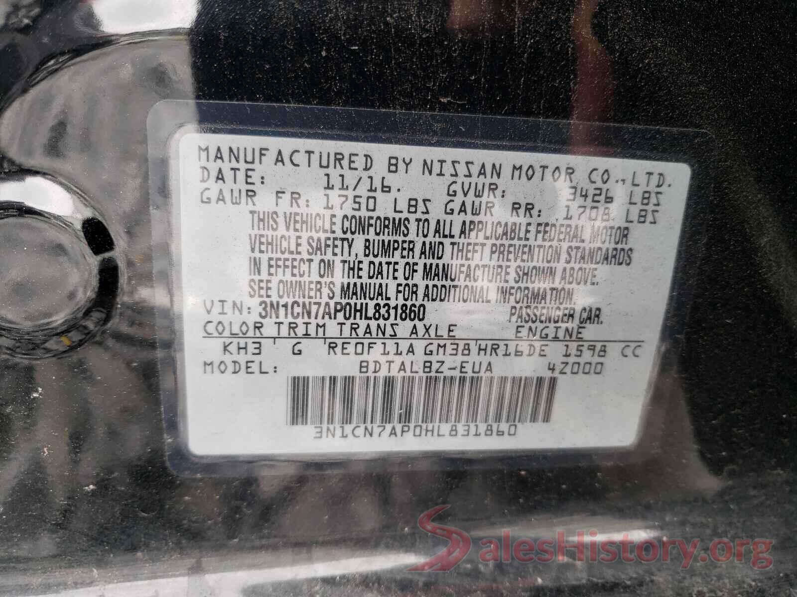 3N1CN7AP0HL831860 2017 NISSAN VERSA