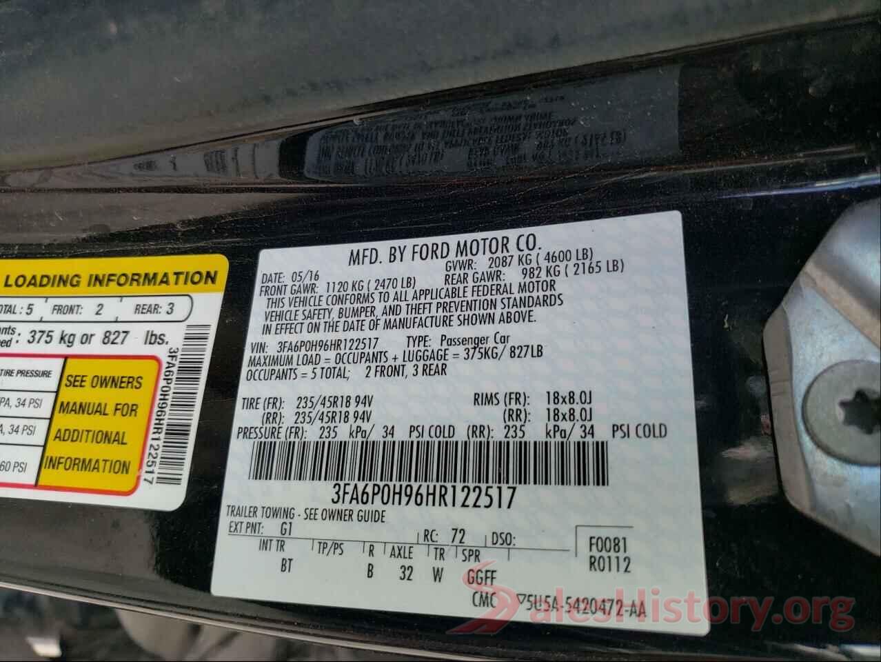 3FA6P0H96HR122517 2017 FORD FUSION