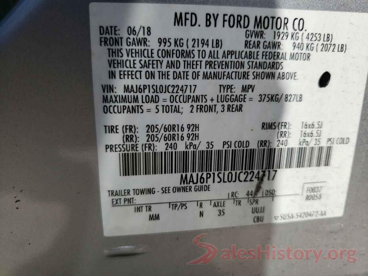 MAJ6P1SL0JC224717 2018 FORD ECOSPORT