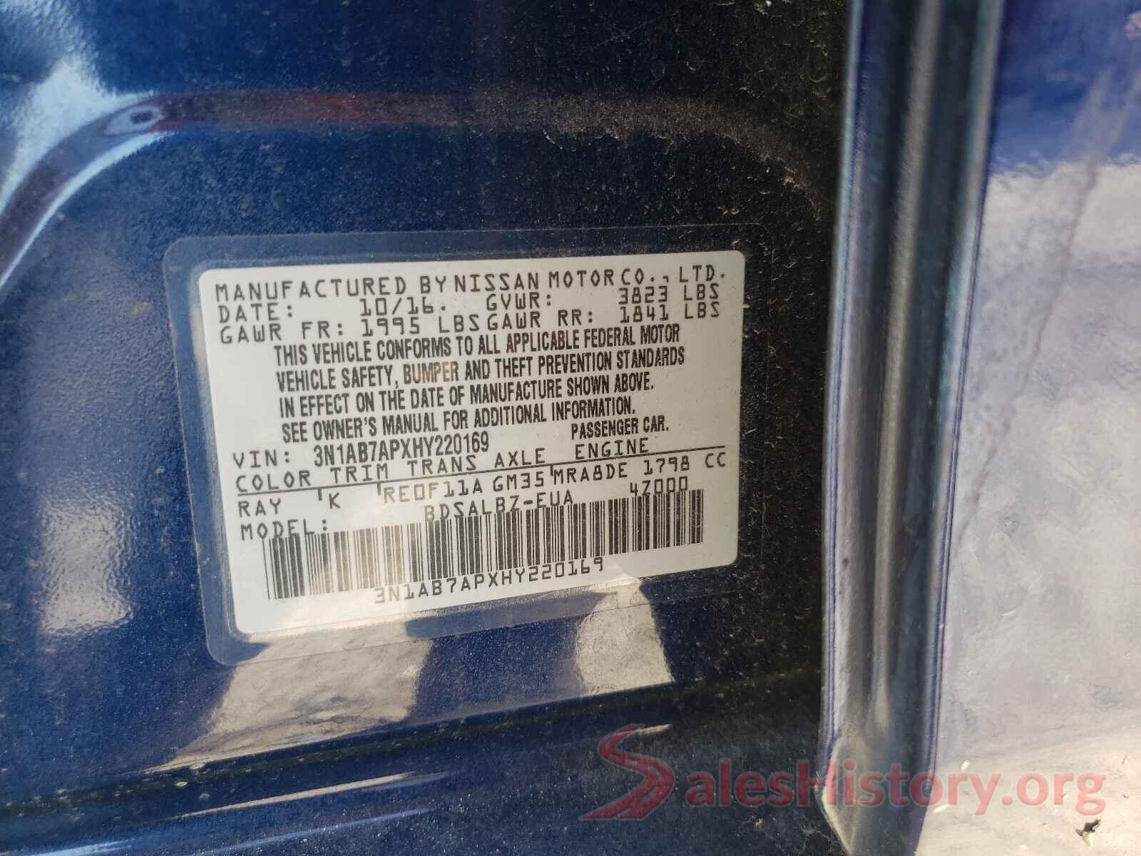 3N1AB7APXHY220169 2017 NISSAN SENTRA