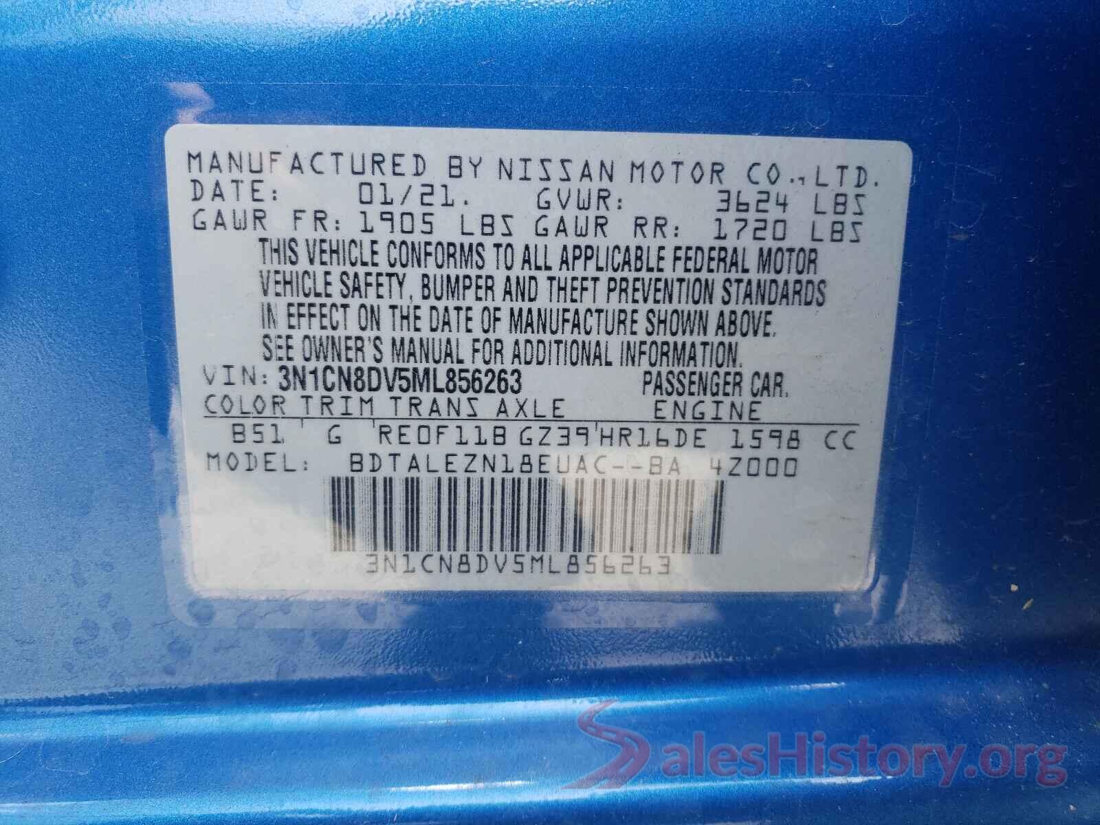 3N1CN8DV5ML856263 2021 NISSAN VERSA