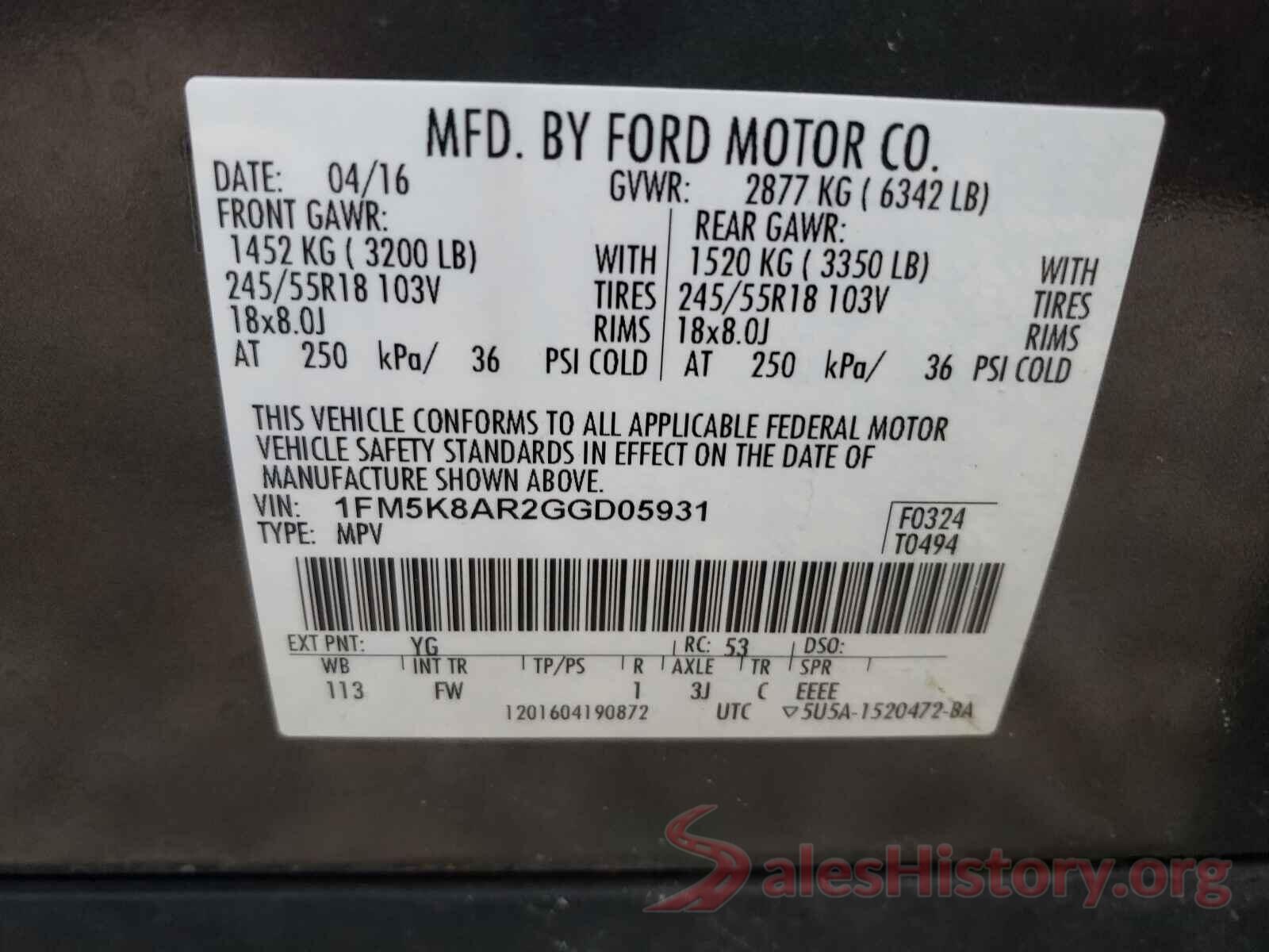 1FM5K8AR2GGD05931 2016 FORD EXPLORER