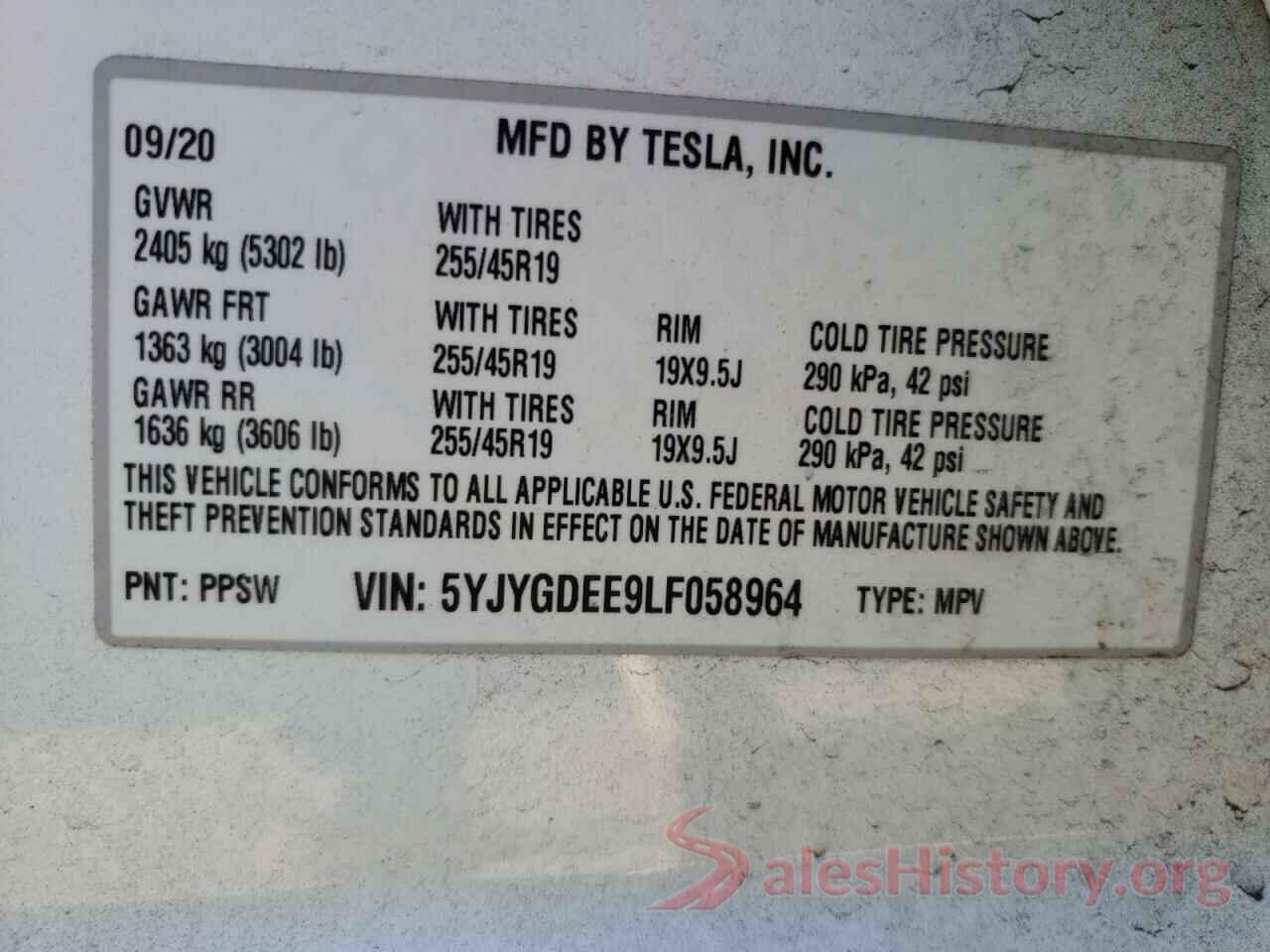 5YJYGDEE9LF058964 2020 TESLA MODEL Y